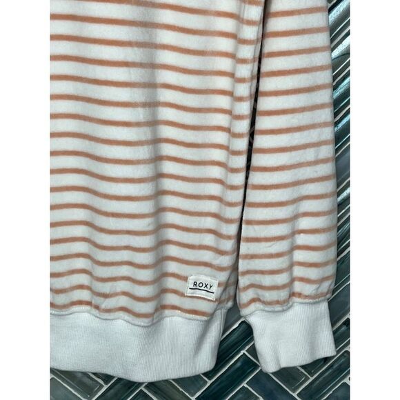 ROXY WOMENS PEACH WHITE STRIPED XS VELOUR PULLOVER HOODIE HOODED SOFT SWEATSHIRT - Picture 3 of 11